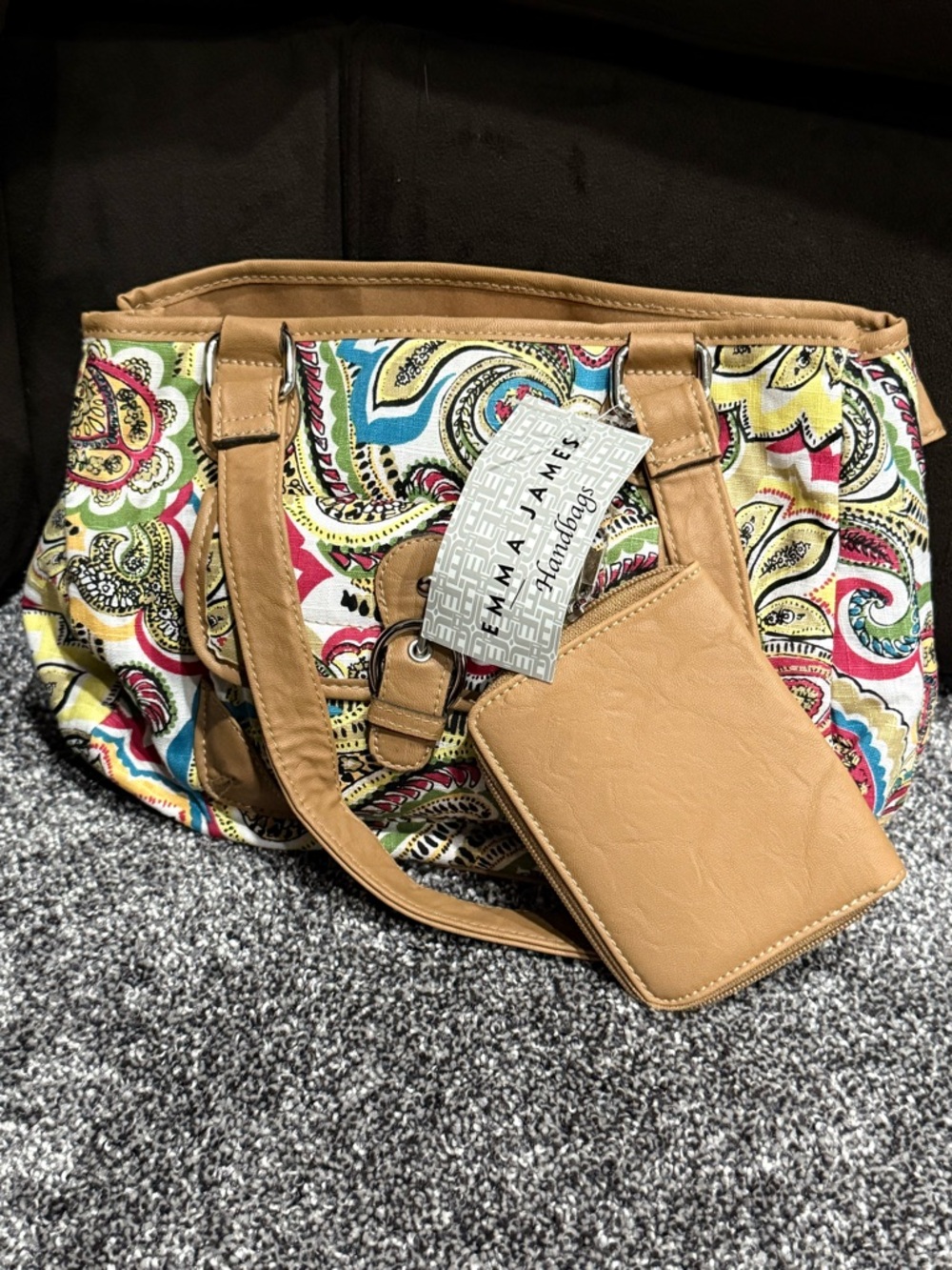 VTG Emma James Paisley Shoulder Bag Double Handles Canvas w Matching Wallet NWT